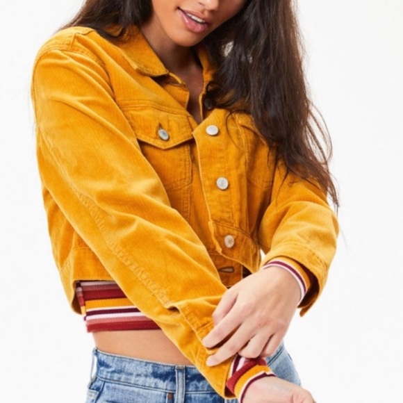 PacSun Yellow Mustard Corduroy Jacket Trucker Style Size M/L Cord Medium/Large - Picture 5 of 7